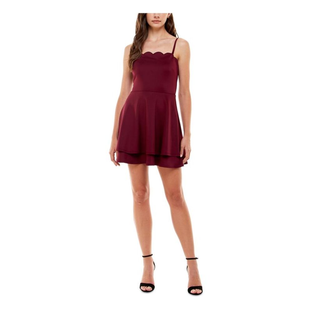 SPEECHLESS Womens Fit + Flare Short Dress Burgundy Spaghetti Strap Juniors XS